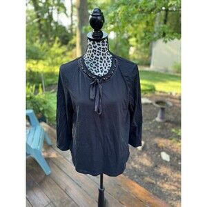 Draper James  Beaded Neckline Tunic Women's Size Large Black 100% Cotton GP